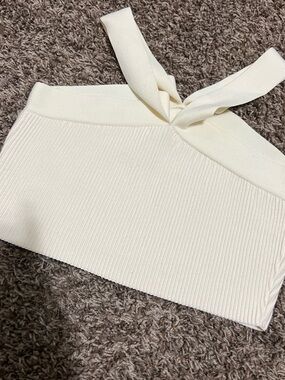 Ardene Cream Ribbed Halter Crop Top